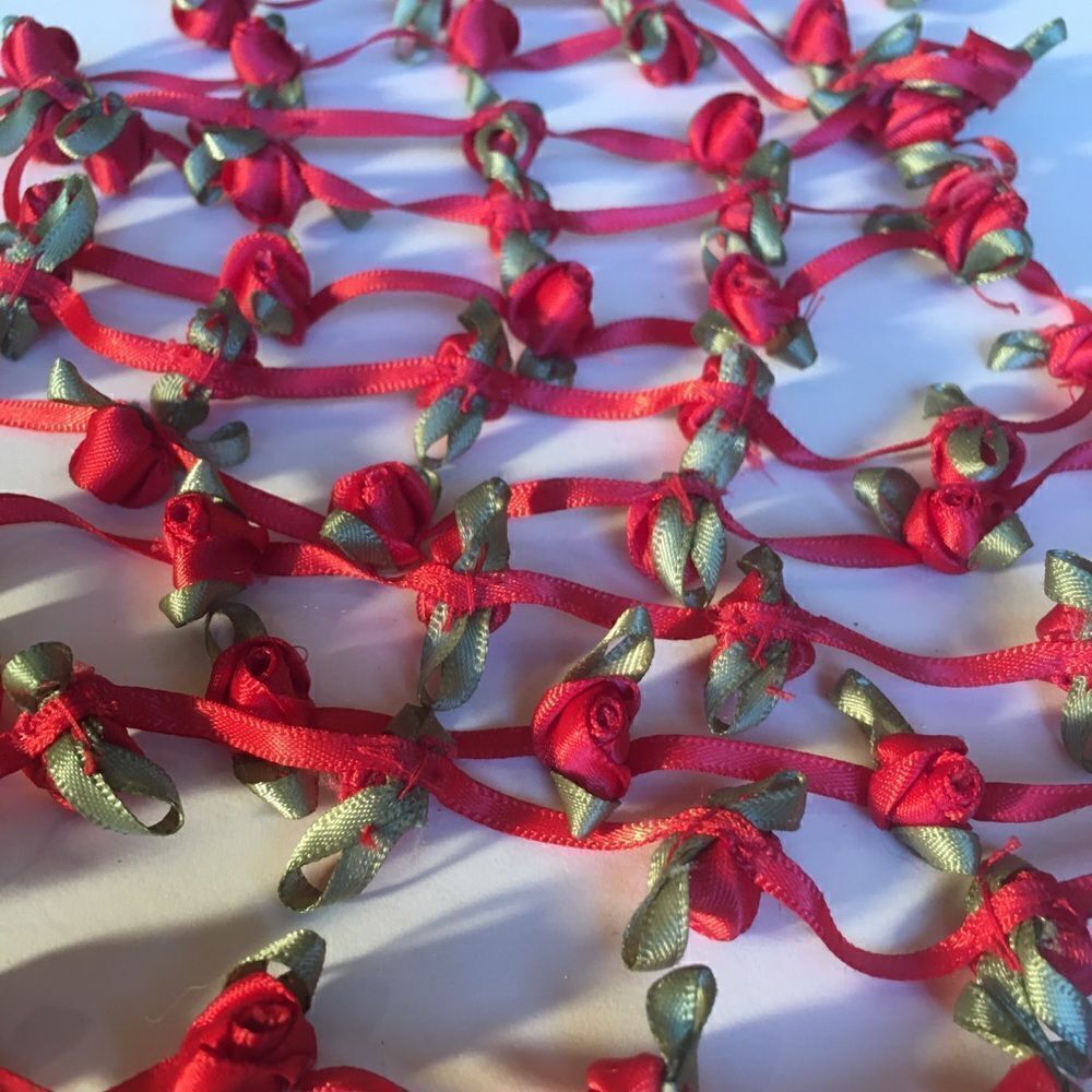 RED SATIN Ribbon with Roses